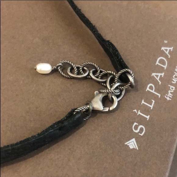 Silpada necklace multi color/multiple gem and pearl necklace  stitched leather - Picture 3 of 4